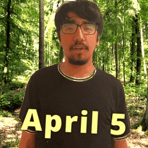 A Man Wearing Glasses And A Black Shirt With April 5 Written On It GIF
