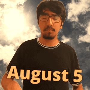 A Man Wearing Glasses And A Black Shirt With The Date August 5 GIF