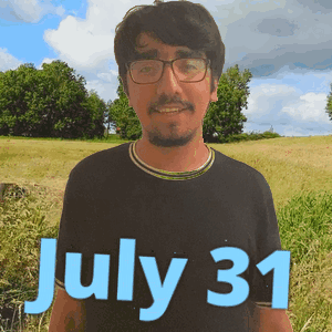 A Man Wearing Glasses And A Black Shirt With The Date July 31 GIF