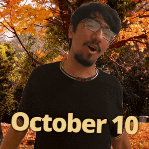 A Man Wearing Glasses And A Black Shirt With The Date October 10 GIF