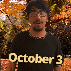 A Man Wearing Glasses And A Black Shirt With The Date October 3 GIF