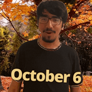 A Man Wearing Glasses And A Black Shirt With The Date October 6 GIF