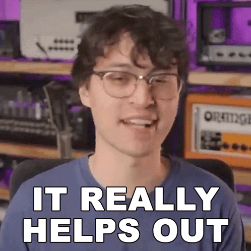 A Man Wearing Glasses And A Blue Shirt Says It Really Helps Out . GIF
