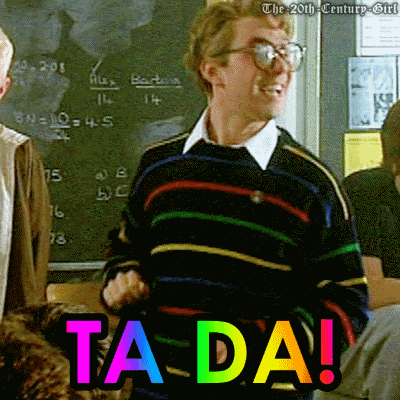 A Man Wearing Glasses And A Colorful Sweater Says Ta-Da! GIF