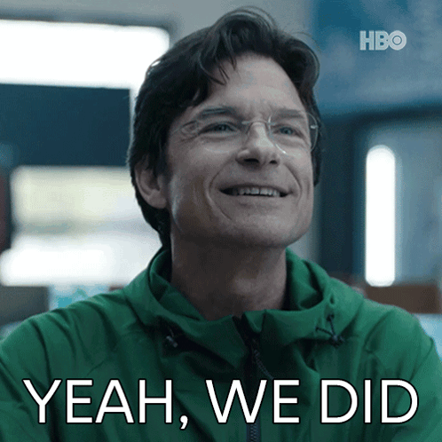 A Man Wearing Glasses And A Green Jacket Says " Yeah We Did " GIF