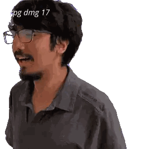 a man wearing glasses and a grey shirt has a watermark that says dmg 17