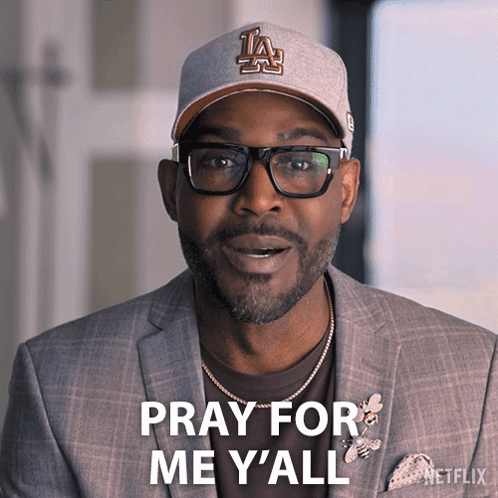 A Man Wearing Glasses And A Hat Says Pray For Me Y'all GIF