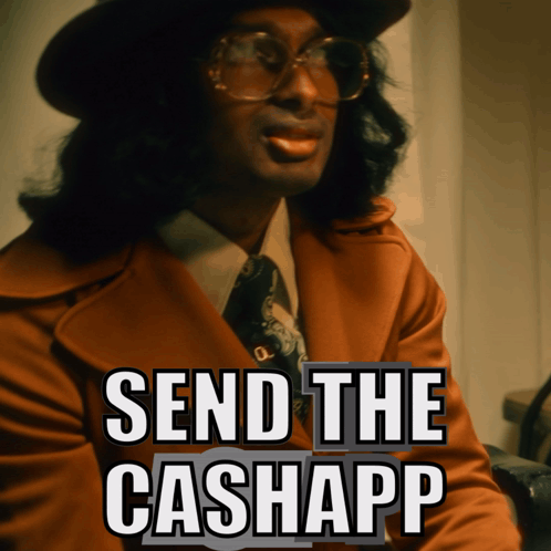 A Man Wearing Glasses And A Hat With The Words Send The Cashapp Above Him GIF