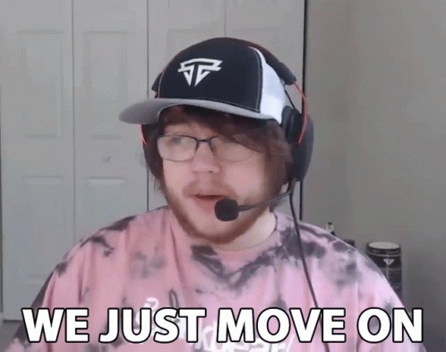 A Man Wearing Glasses And A Hat With The Words We Just Move On GIF