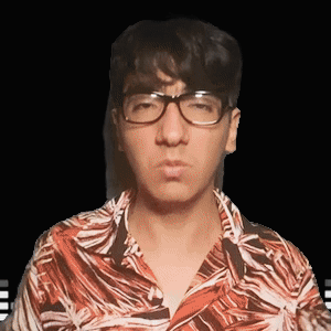 A Man Wearing Glasses And A Hawaiian Shirt Is Looking At The Camera GIF