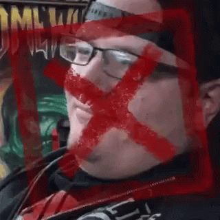 A Man Wearing Glasses And A Headband Has A Red X On His Face GIF