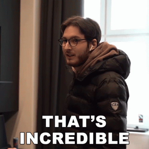 A Man Wearing Glasses And A Jacket That Says That 'S Incredible On It GIF