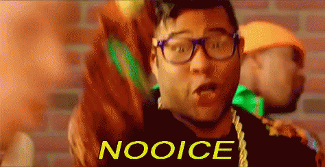 A Man Wearing Glasses And A Necklace Says " Nooice " GIF