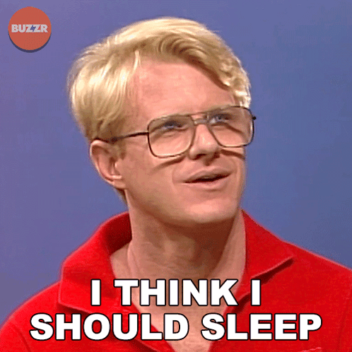 A Man Wearing Glasses And A Red Shirt Says I Think I Should Sleep GIF