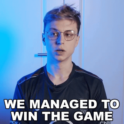 a man wearing glasses and a shirt that says we managed to win the game