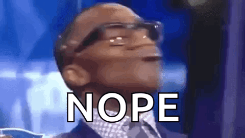 A Man Wearing Glasses And A Suit Is Making A Funny Face With The Word Nope Behind Him . GIF