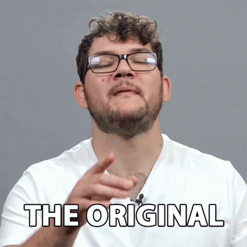 A Man Wearing Glasses And A White Shirt Says The Original In Black Letters GIF