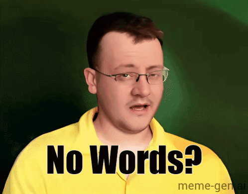 A Man Wearing Glasses And A Yellow Jacket Says " No Words " GIF