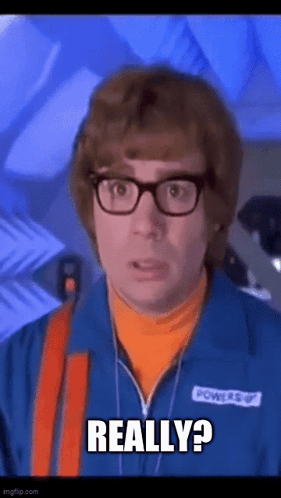 A Man Wearing Glasses And An Orange Turtleneck Is Making A Funny Face And Saying `` Really '' . GIF