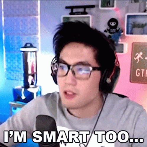 A Man Wearing Glasses And Headphones Is Saying I 'M Smart Too GIF