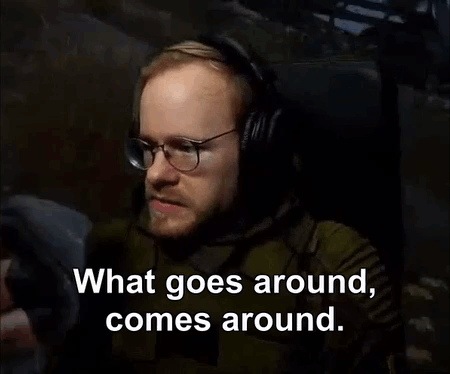 Man With Glasses And Headphones Says What Goes Around GIF