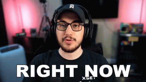 A Man Wearing Glasses And Headphones Says " Right Now " GIF