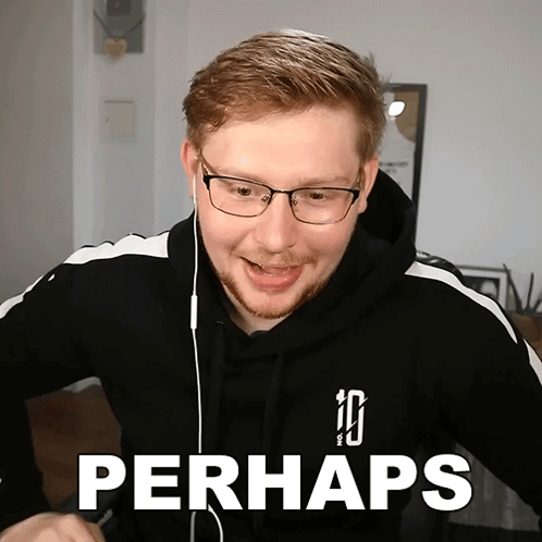 A Man Wearing Glasses And Headphones With The Word Perhaps Behind Him GIF