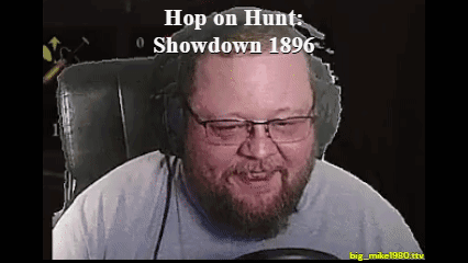 A Man Wearing Glasses And Headphones With The Words Hop On Hunt Showdown 1896 Written Above Him GIF