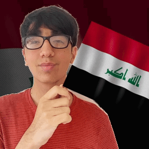A Man Wearing Glasses Holds A Small Flag With Arabic Writing GIF