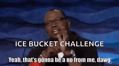 A Man Wearing Glasses Is Giving A Speech About The Ice Bucket Challenge GIF