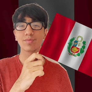 A Man Wearing Glasses Is Holding A Peruvian Flag In Front Of His Face GIF