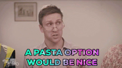 A Man Wearing Glasses Says " A Pasta Option Would Be Nice " GIF