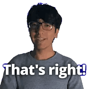 a man wearing glasses says that 's right on a white background
