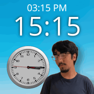A Man Wearing Glasses Stands In Front Of A Clock That Says 15:15 GIF