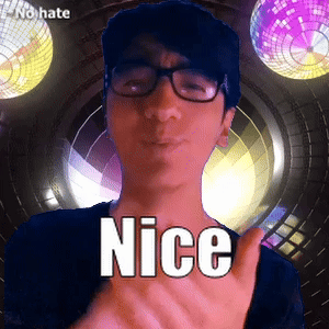 A Man Wearing Glasses With The Word Nice On His Chest GIF