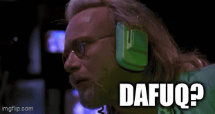 A Man Wearing Green Headphones And Glasses Is Asking The Question Dafuq ? GIF