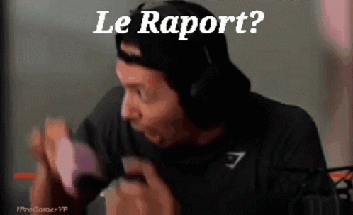 A Man Wearing Headphones And A Black Shirt Is Asking " Le Rapport " GIF