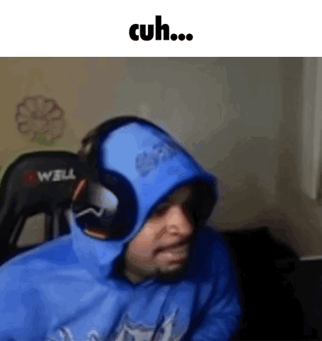 A Man Wearing Headphones And A Blue Hoodie Says Cuh .. GIF