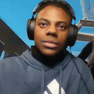 A Man Wearing Headphones And A Blue Hoodie With An Adidas Logo GIF