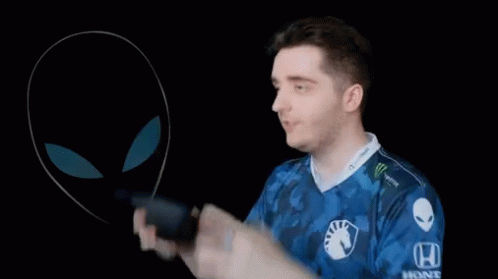 A Man Wearing Headphones And A Blue Shirt With A Logo That Says Lg GIF