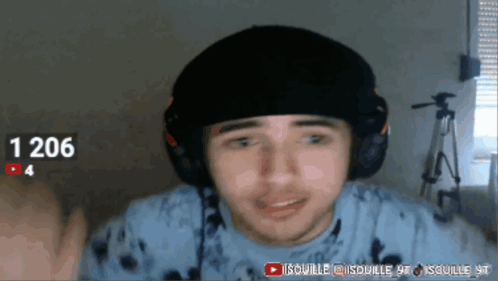 A Man Wearing Headphones And A Hat With The Number 1206 Above His Head GIF