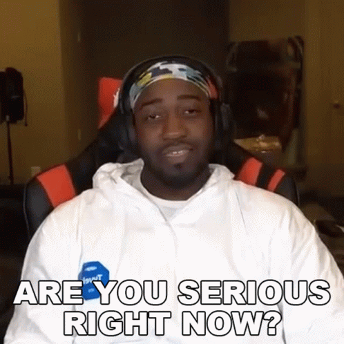 A Man Wearing Headphones And A Headband Is Asking If He Is Serious Right Now GIF