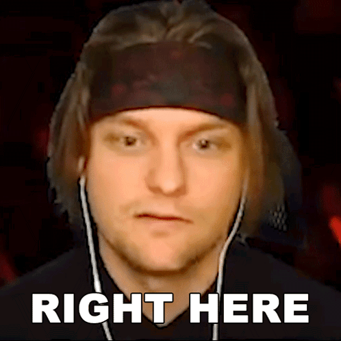 A Man Wearing Headphones And A Headband Says Right Here In White Letters GIF