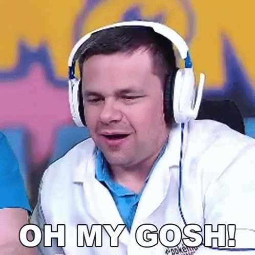 A Man Wearing Headphones And A Lab Coat Is Making A Funny Face And Saying `` Oh My Gosh '' . GIF