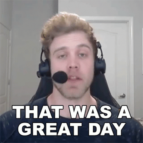 A Man Wearing Headphones And A Microphone Is Saying That Was A Great Day GIF