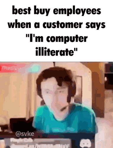 A Man Wearing Headphones And A Microphone Says " I 'M Computer Illiterate GIF
