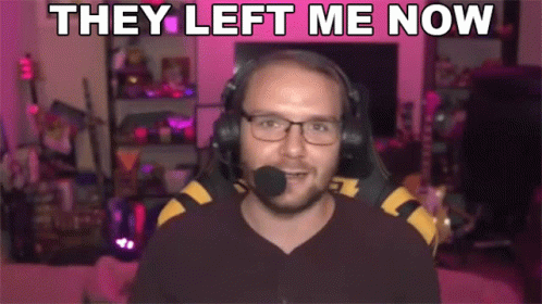 A Man Wearing Headphones And A Microphone With The Words They Left Me Now Above Him GIF