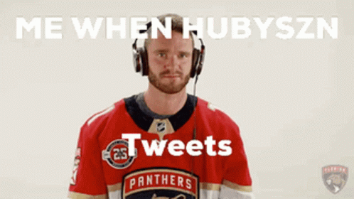A Man Wearing Headphones And A Panthers Jersey Says " Me When Hubyszn Tweets " GIF