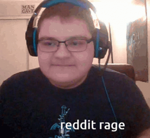 A Man Wearing Headphones And A Shirt That Says Reddit Rage On It GIF