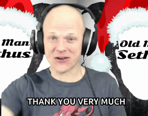 A Man Wearing Headphones And A Shirt That Says Thank You Very Much GIF